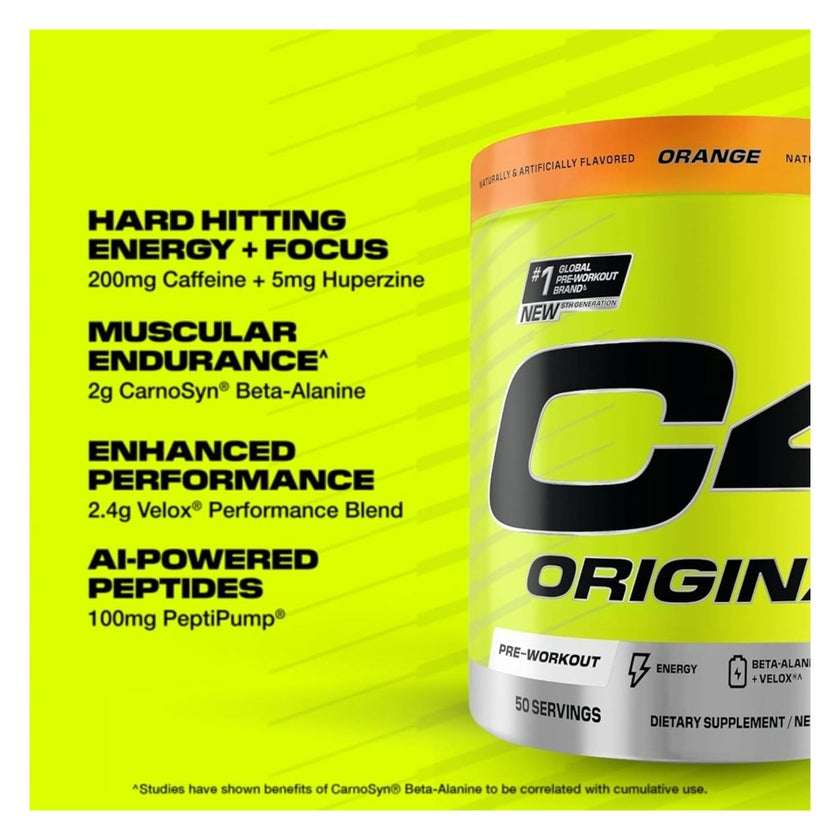 Cellucor C4 Original Pre-Workout Powder, Orange - 455g