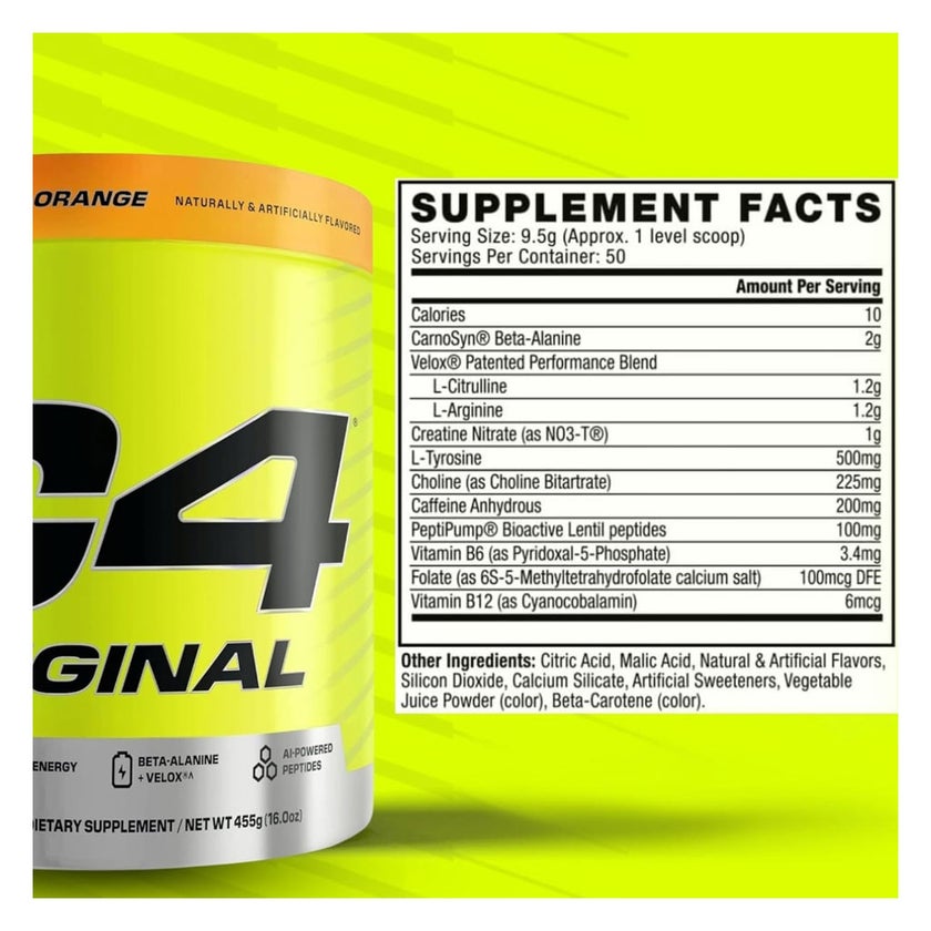 Cellucor C4 Original Pre-Workout Powder, Orange - 455g