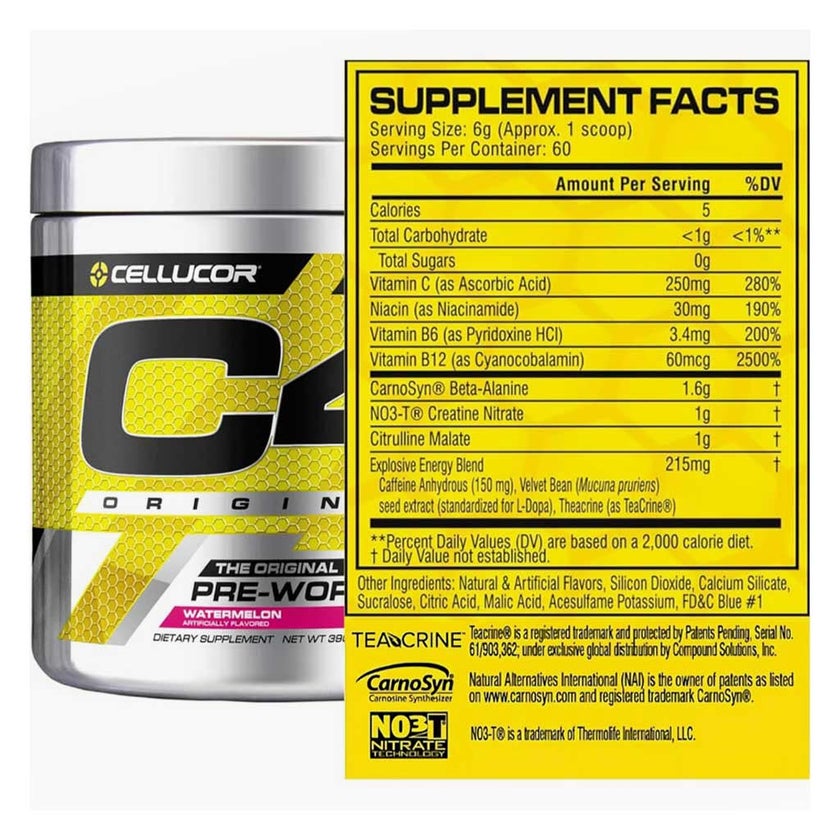 Cellucor C4 Original Pre-Workout Powder, Watermelon - 390g