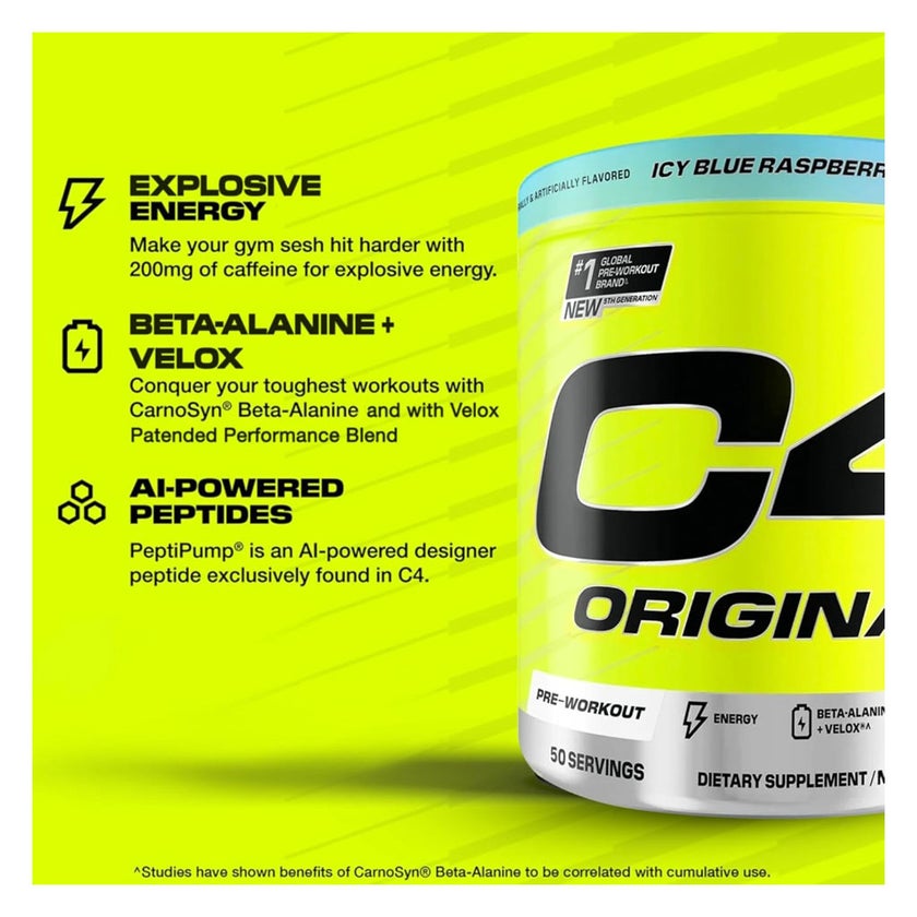 Cellucor C4 Original Pre-Workout Powder, Icy Blue Raspberry - 470g