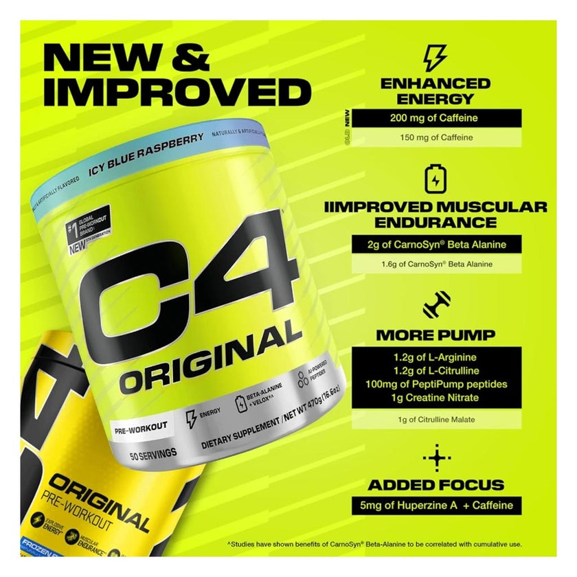 Cellucor C4 Original Pre-Workout Powder, Icy Blue Raspberry - 470g