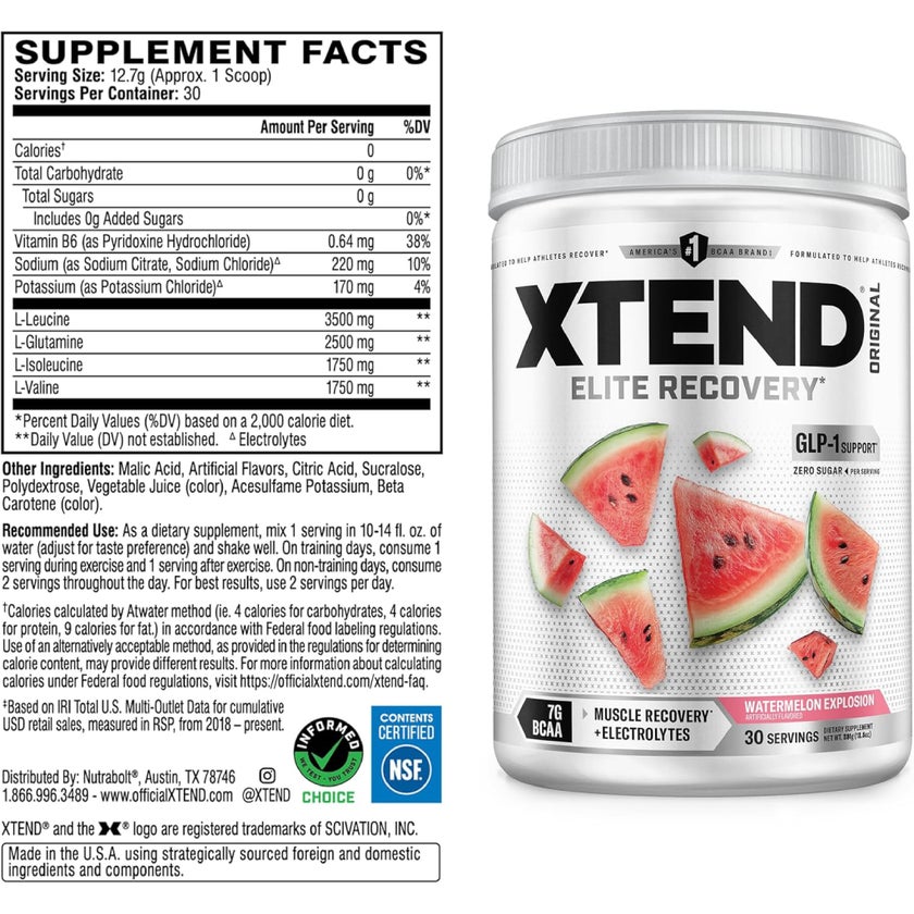 Xtend Elite Muscle Recovery Powder, Watermelon Explosion - 381g