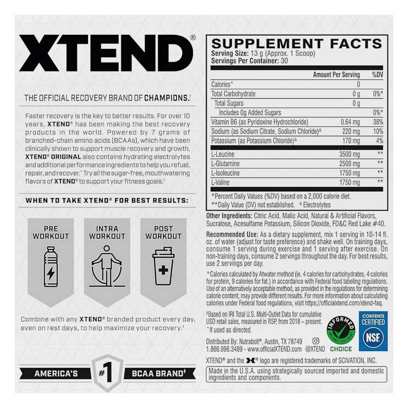 Xtend Original 7g BCAA Muscle Recovery Powder, Strawberry Kiwi Splash - 390g