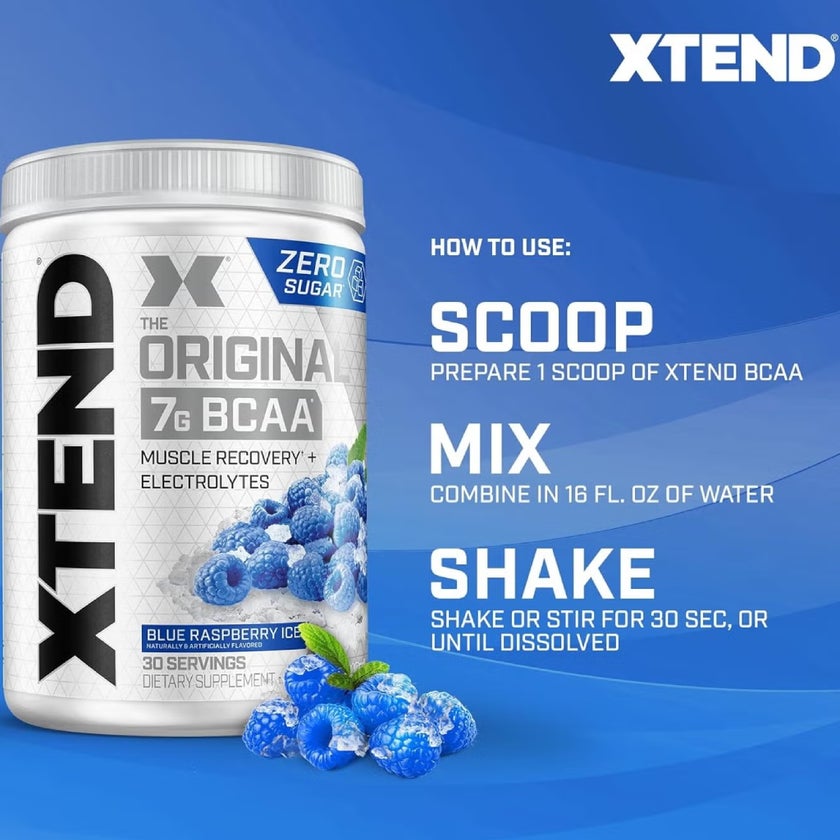 Xtend Original 7g BCAA Muscle Recovery Powder, Blue Raspberry Ice - 405g