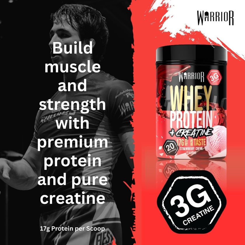 Warrior Whey Protein + Creatine Powder, Strawberry Creme - 500g