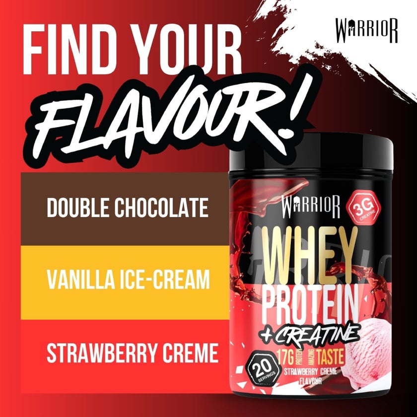 Warrior Whey Protein + Creatine Powder, Strawberry Creme - 500g