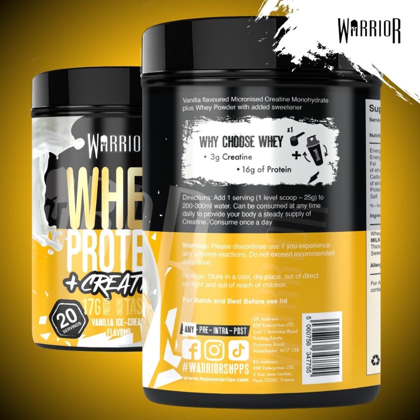 Warrior Whey Protein + Creatine Powder, Vanilla Milkshake - 500g