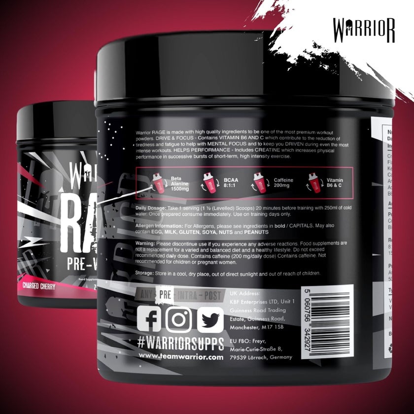 Warrior Rage Pre-Workout Powder, Charged Cherry - 392g