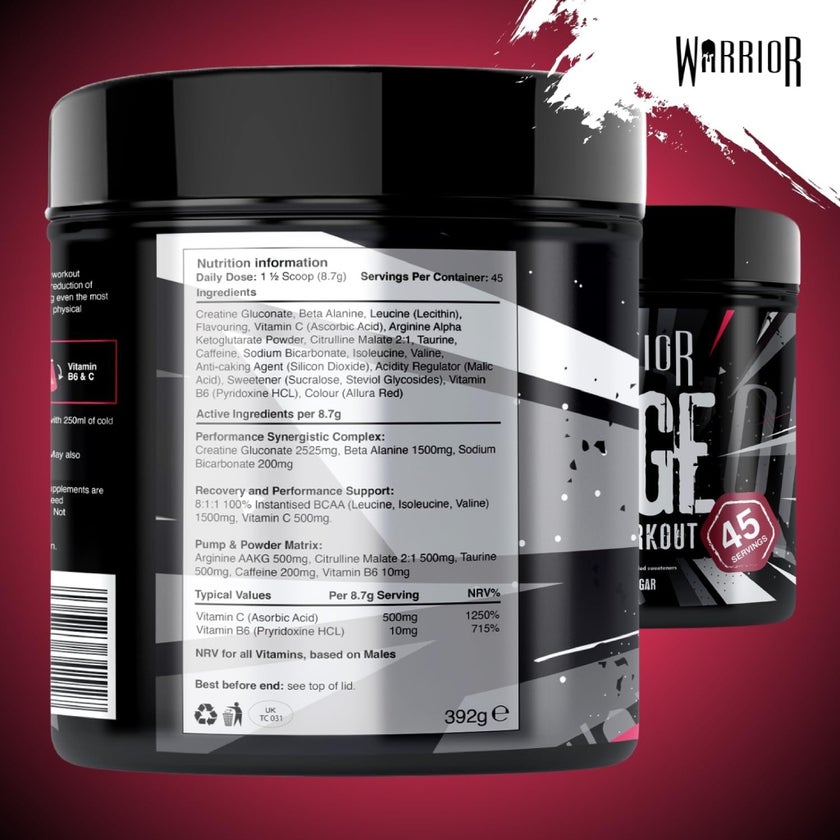 Warrior Rage Pre-Workout Powder, Charged Cherry - 392g