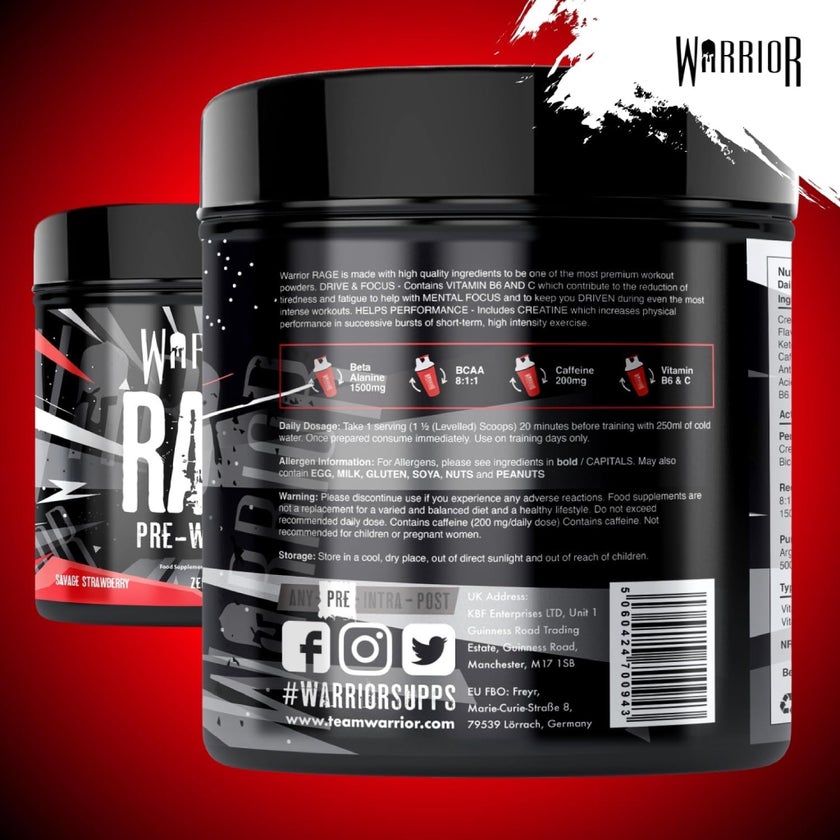 Warrior Rage Pre-Workout Powder, Savage Strawberry - 392g