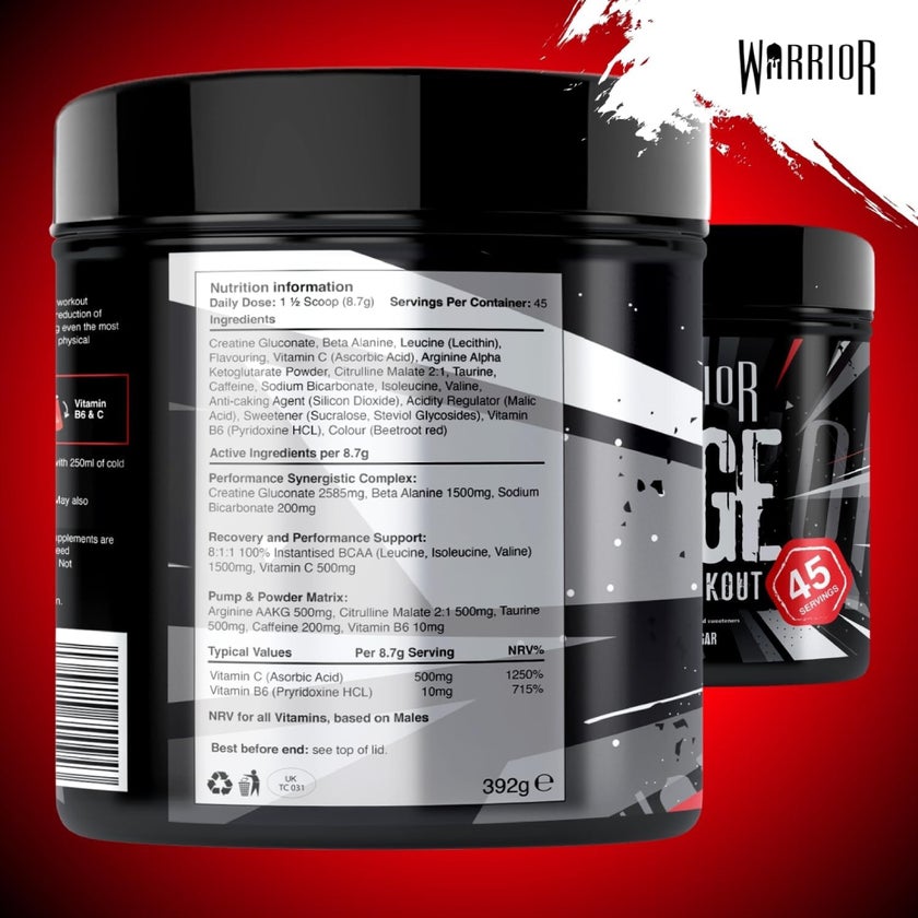 Warrior Rage Pre-Workout Powder, Savage Strawberry - 392g