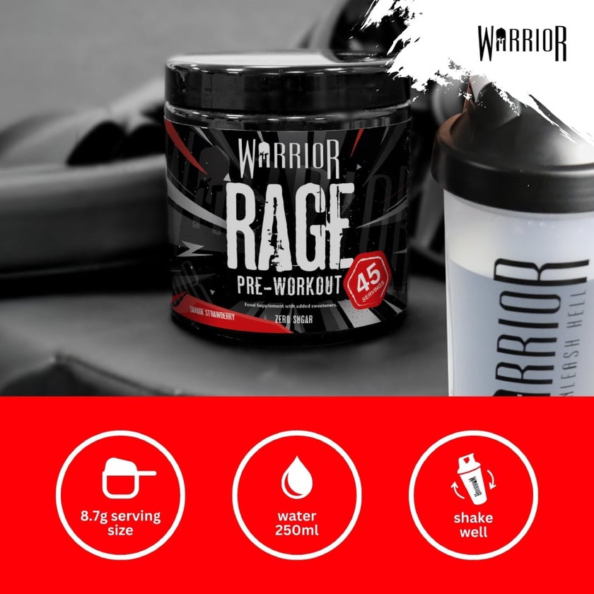Warrior Rage Pre-Workout Powder, Savage Strawberry - 392g