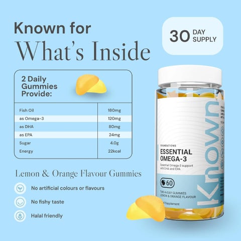 Known Nutrition Essential Omega-3 Gummies, Lemon & Orange - 60 Gummies