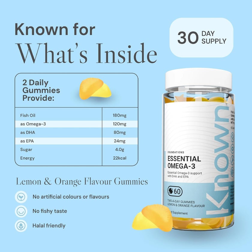 Known Nutrition Essential Omega-3 Gummies, Lemon & Orange - 60 Gummies