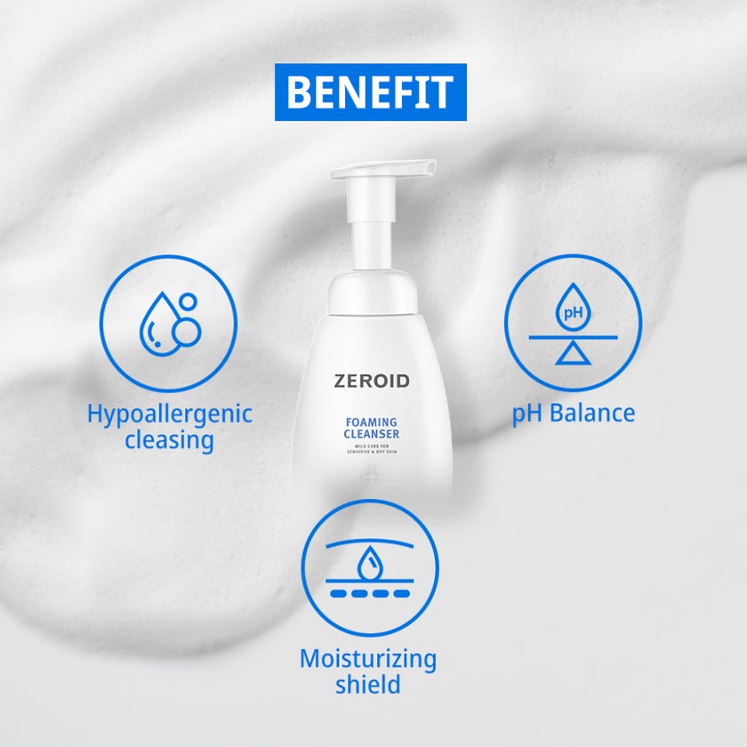 Zeroid Mild Foaming Cleanser, Sensitive & Dry Skin - 240ml