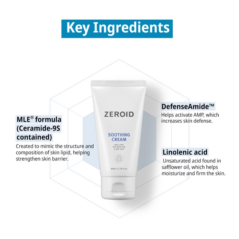 Zeroid Mild Soothing Cream, Sensitive & Dry Skin - 80ml