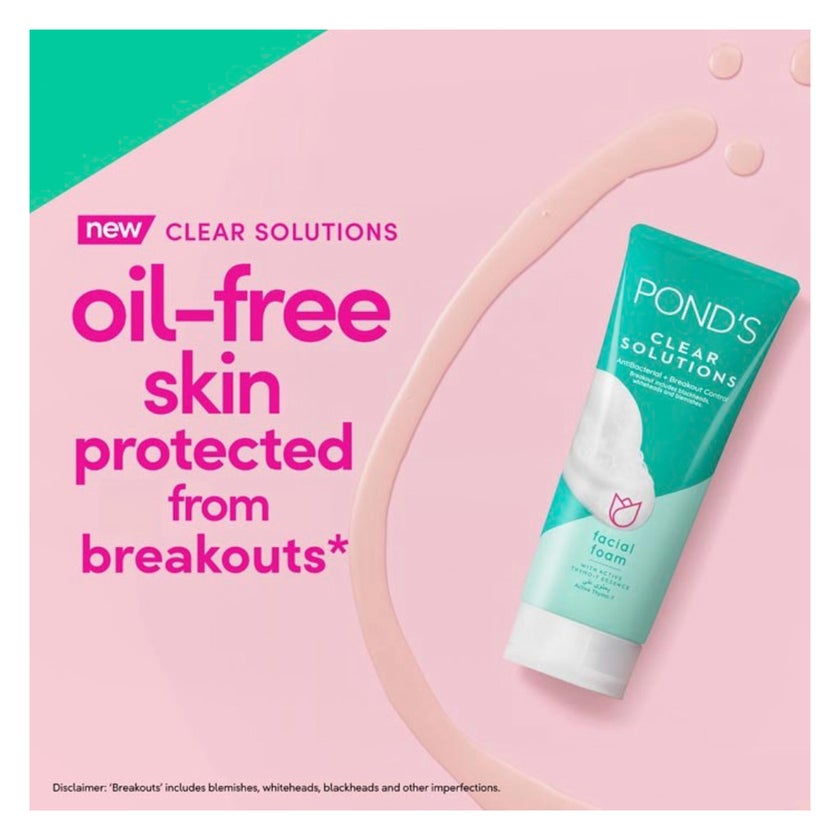 Ponds Clear Solutions Antibacterial + Breakout Control Facial Foam - 100g