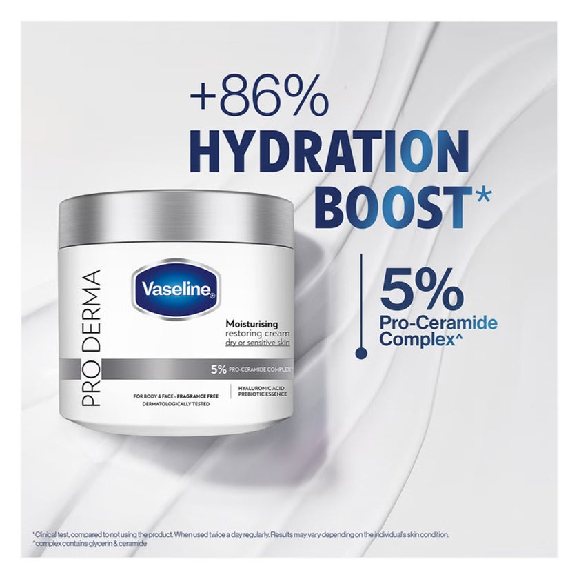 Vaseline Pro Derma 5% Pro Ceramide Complex Cream, Fragrance Free - 360g