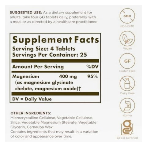 Solgar Chelated Magnesium Tablets - 100 Tablets