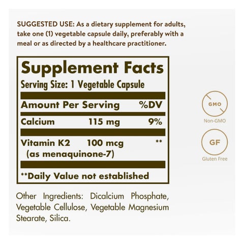 Solgar Vitamin K2 100mcg Vegetables Capsules - 50 Capsules