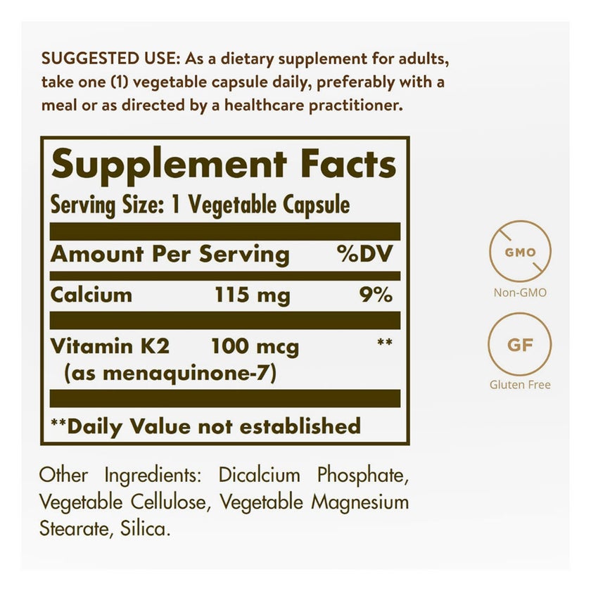 Solgar Vitamin K2 100mcg Vegetables Capsules - 50 Capsules