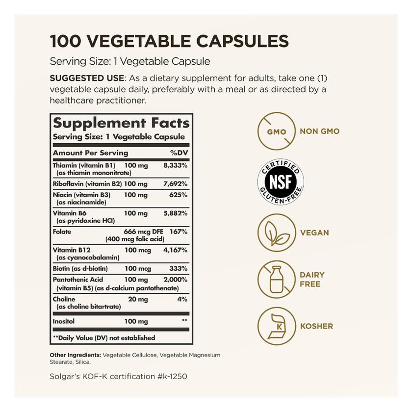 Solgar Vitamin B Complex 100 Veg Capsules - 100 Capsules