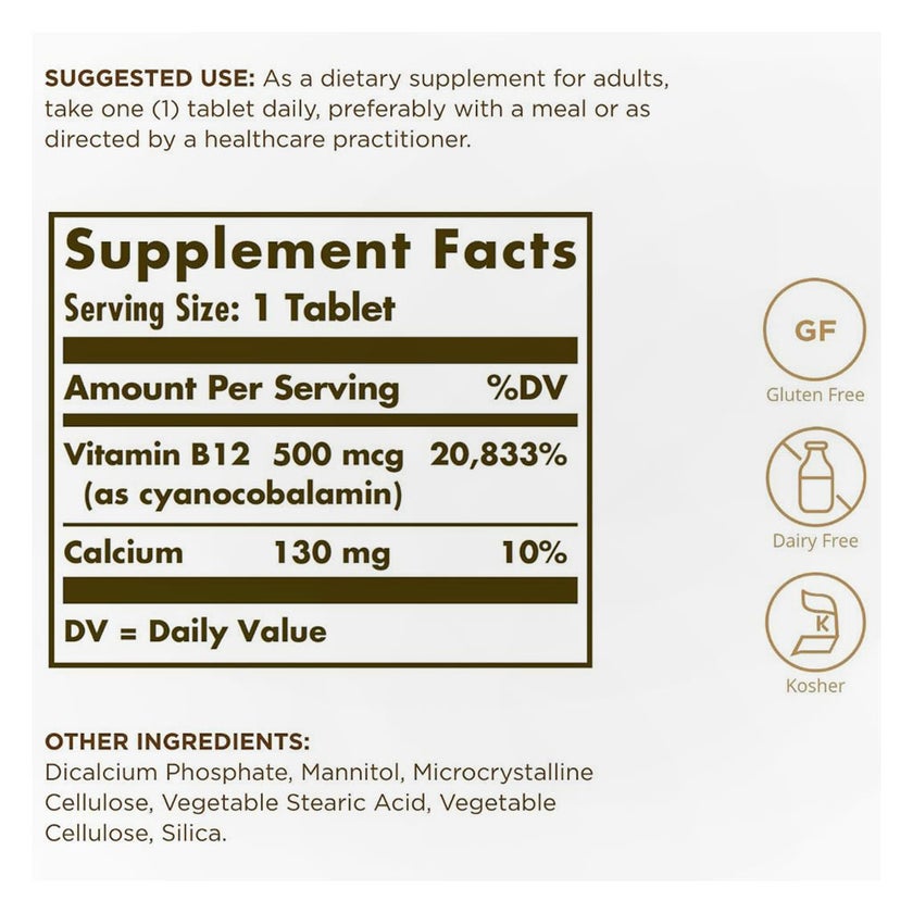 Solgar Vitamin B 12 500mcg Tablets - 100 Tablets