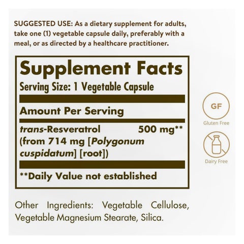 Solgar Resveratrol 500mg Veg Capsules - 30 Capsules