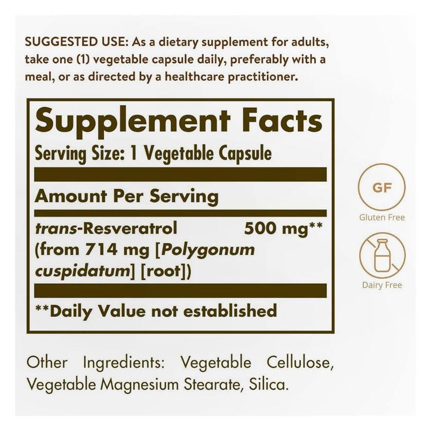 Solgar Resveratrol 500mg Veg Capsules - 30 Capsules