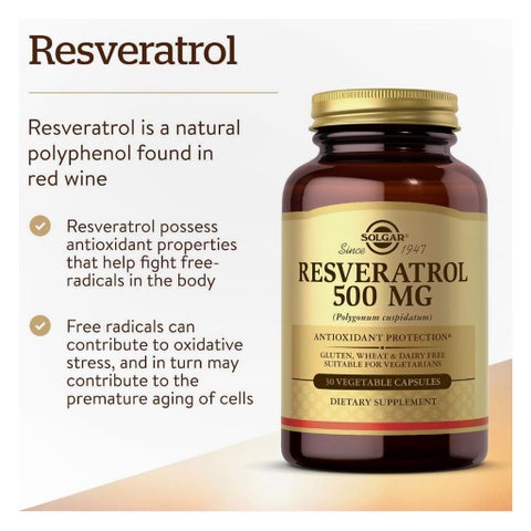 Solgar Resveratrol 500mg Veg Capsules - 30 Capsules