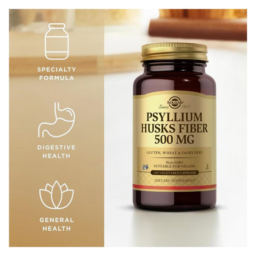Solgar Psyllium Husks Fiber 500mg Capsules - 200 Capsules