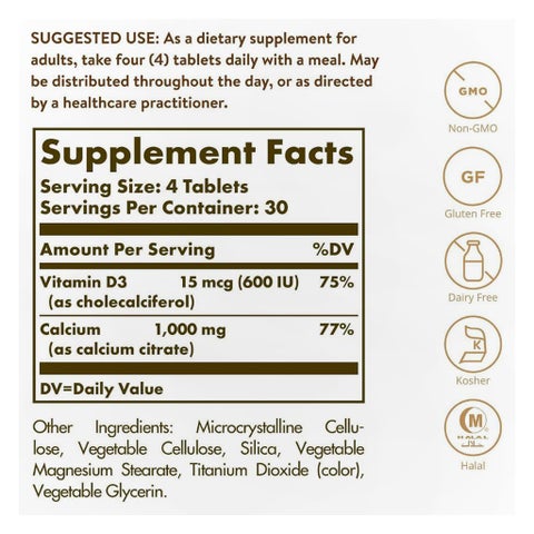 Solgar Calcium Citrate With Vitamin D3 Tablets - 120 Tablets