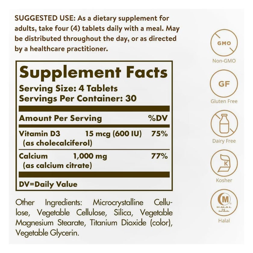 Solgar Calcium Citrate With Vitamin D3 Tablets - 120 Tablets