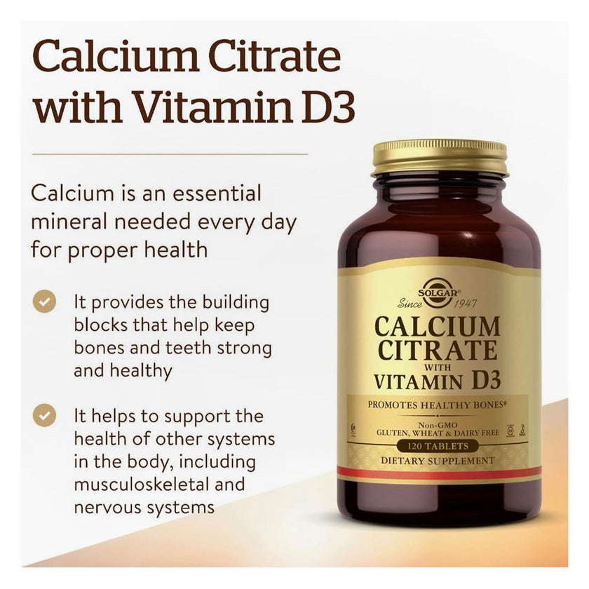 Solgar Calcium Citrate With Vitamin D3 Tablets - 120 Tablets