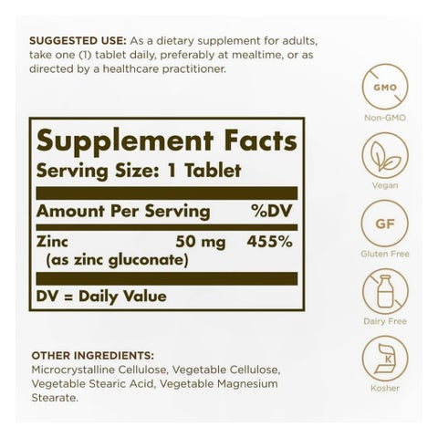 Solgar Zinc 50mg Tablets - 100 Tablets