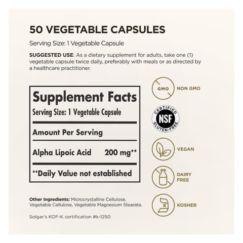 Solgar Alpha Lipoic 200mg Veg Capsules - 50 Capsules