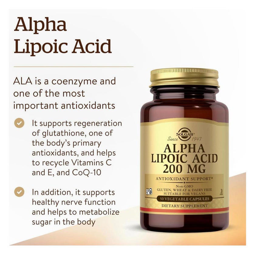 Solgar Alpha Lipoic 200mg Veg Capsules - 50 Capsules