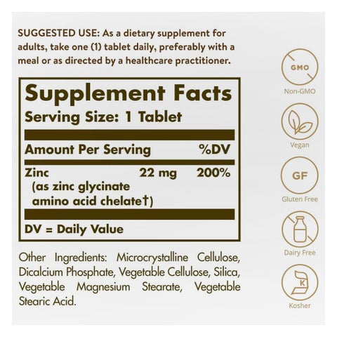 Solgar Chelated Zinc Tablets - 100 Tablets