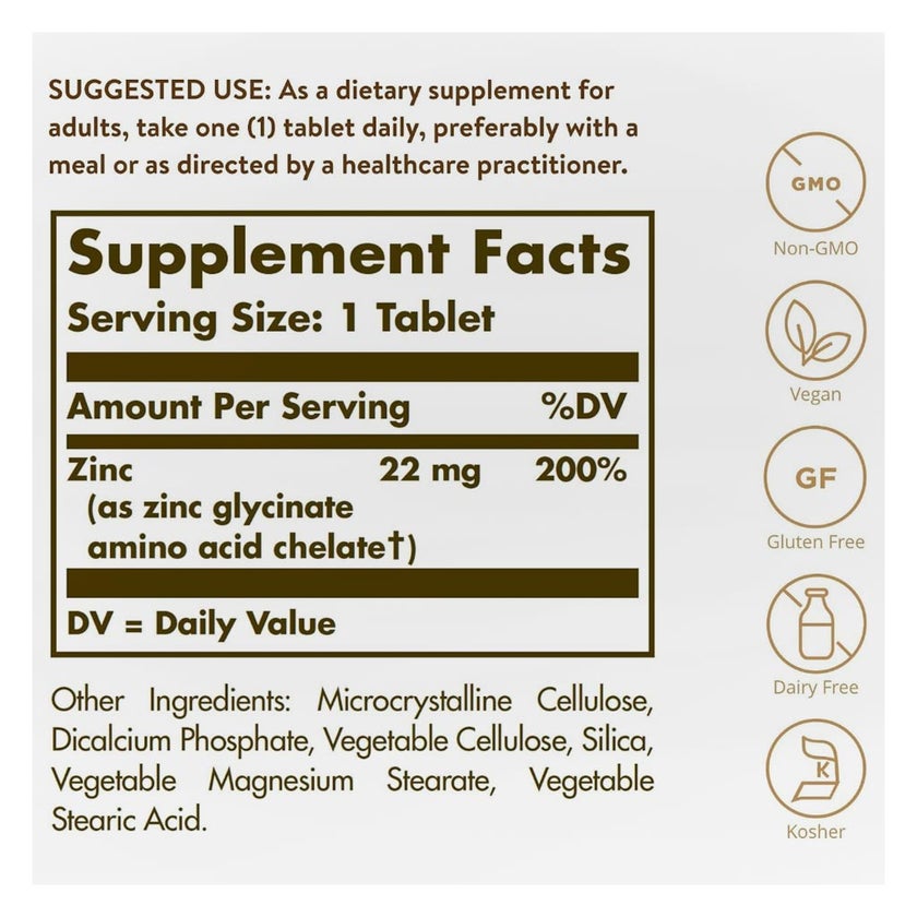 Solgar Chelated Zinc Tablets - 100 Tablets