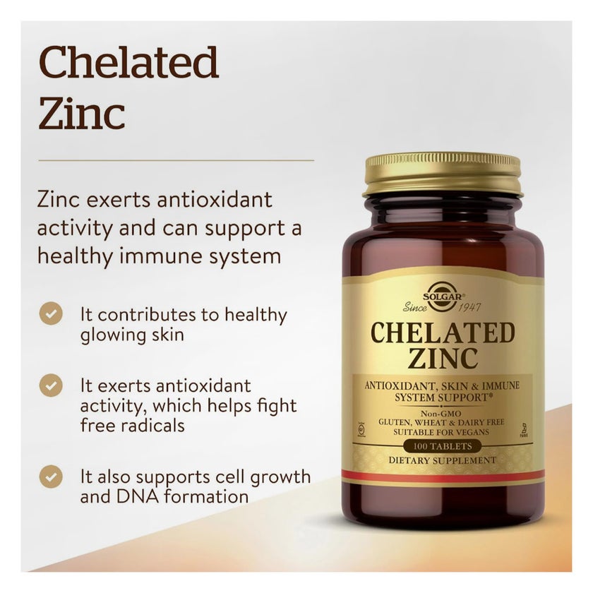 Solgar Chelated Zinc Tablets - 100 Tablets