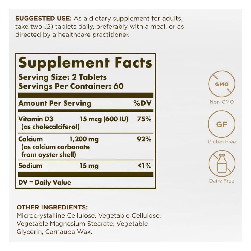Solgar Calcium 600 With Vitamin D3 Tablets - 120 Tablets