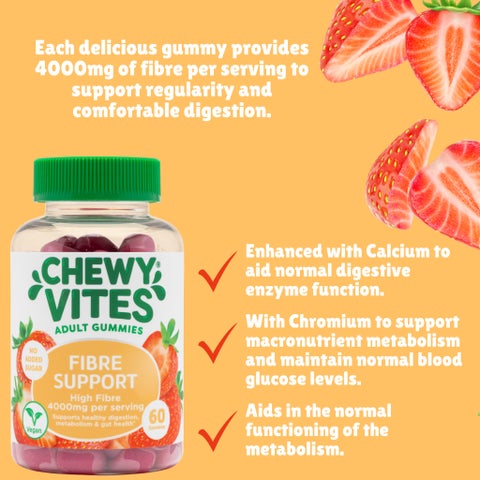 Chewy Vites Adults Fibre Support Gummies, Strawberry - 60 Gummies