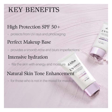 D'Alba SPF 50+ UV Essence Waterfull+ Purple Correcting Sun Cream - 50ml