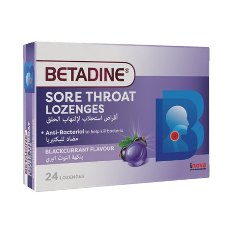 Betadine Sore Throat Lozenges, Blackcurrant - 24 Lozenges