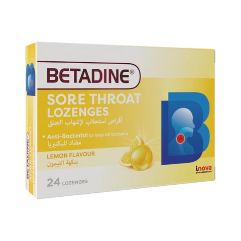 Betadine Sore Throat Lozenges, Lemon - 24 Lozenges