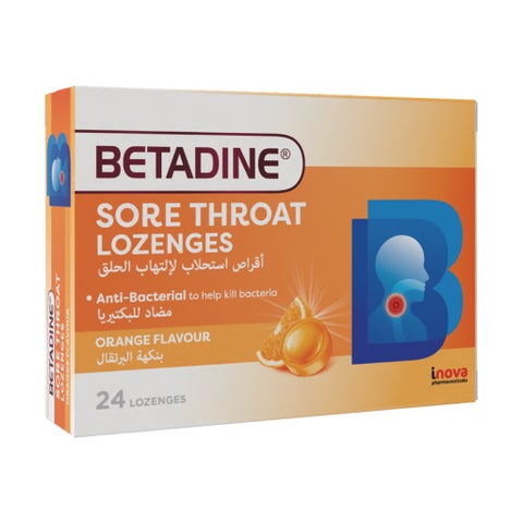 Betadine Sore Throat Lozenges, Orange - 24 Lozenges