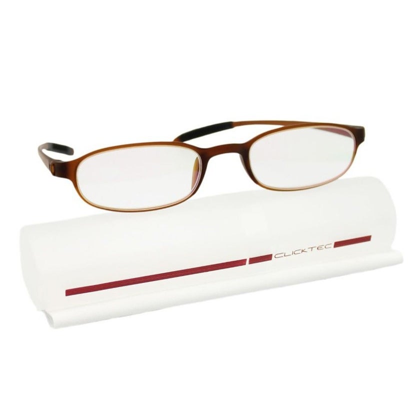 ClickTec Unisex Reading Glasses, Rectangle Shape, Brown - +2.25 Power