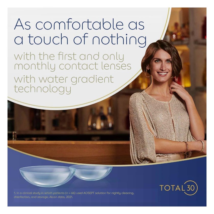Alcon Total 30 Monthly Clear Contact Lenses, Base Curve 8.4, Pack of 6's