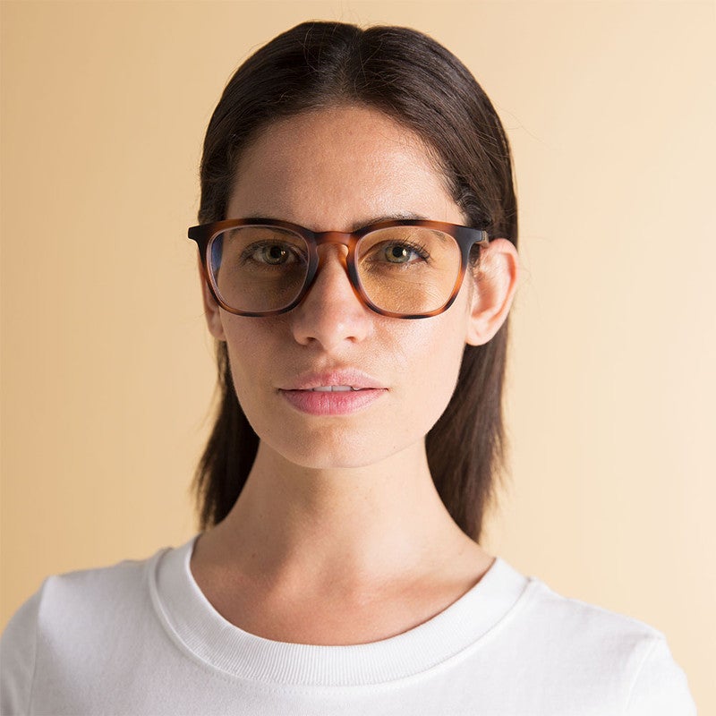 Booq Unisex Blue Light Reading Glasses, Rectangle Shape - Havana