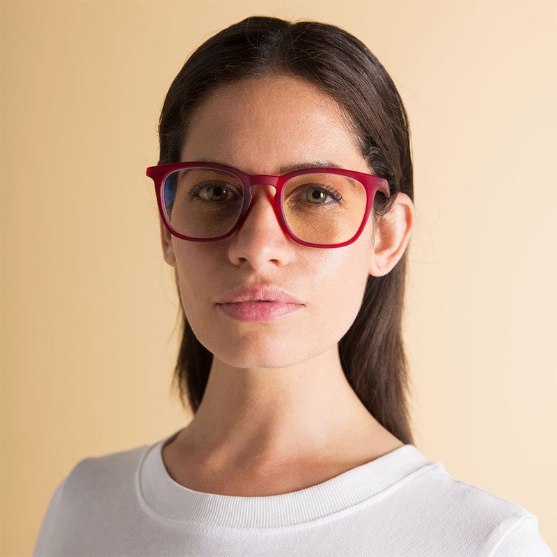 Booq Unisex Blue Light Reading Glasses, Rectangle Shape - Red